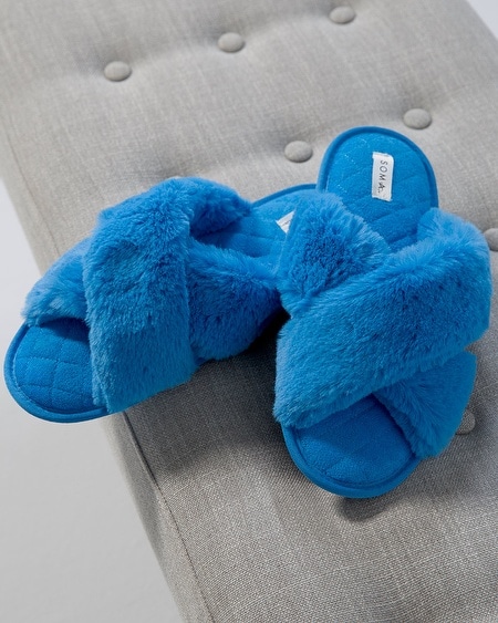 Shop Soma Women's Cross Slide Slippers In Blue Size Medium 7/8 |