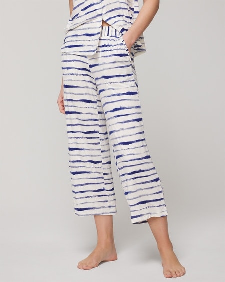 Shop Soma Women's Cool Nights Wide-leg Ruffle Cropped Pajama Pants In Blue Size 2xl |  In Cool Tie Dye Stripe Mblue
