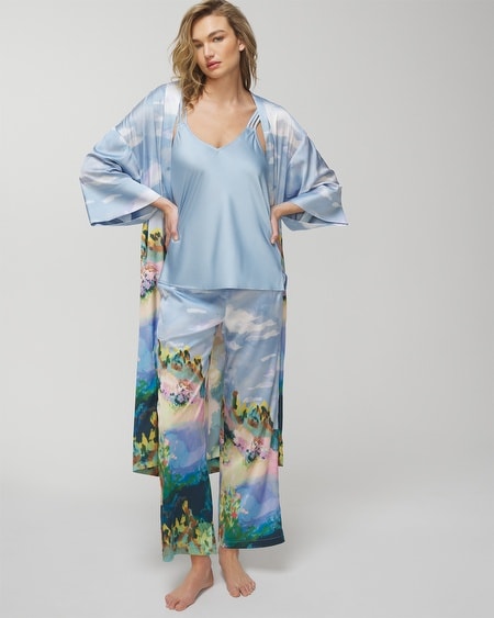 Shop Soma Women's Satin Ankle Pajama Pants In Wanderlust Blue Size Small |