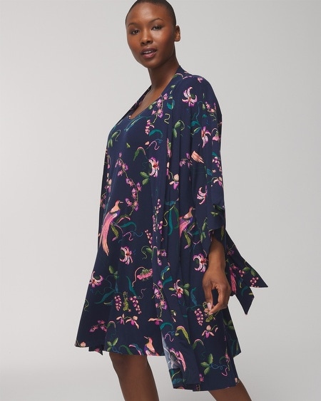 Shop Soma Women's Cool Nights Short Robe In Oasis Palms Black/ws Size 2xl |