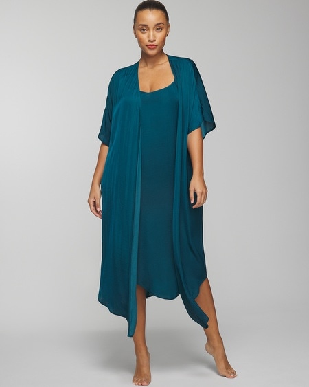 Shop Soma Women's Crinkle Satin Midi Robe In Teal Size Small/medium |  In Dark Harbour