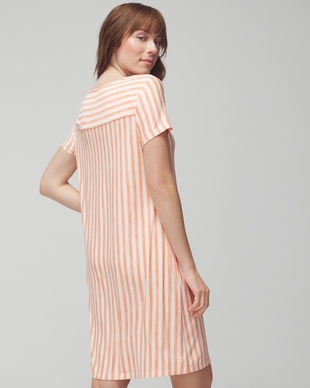 Shop Soma Women's Cool Nights Short Sleeve Night Gown In Retreat Stripe Mini Melon Size Xs |