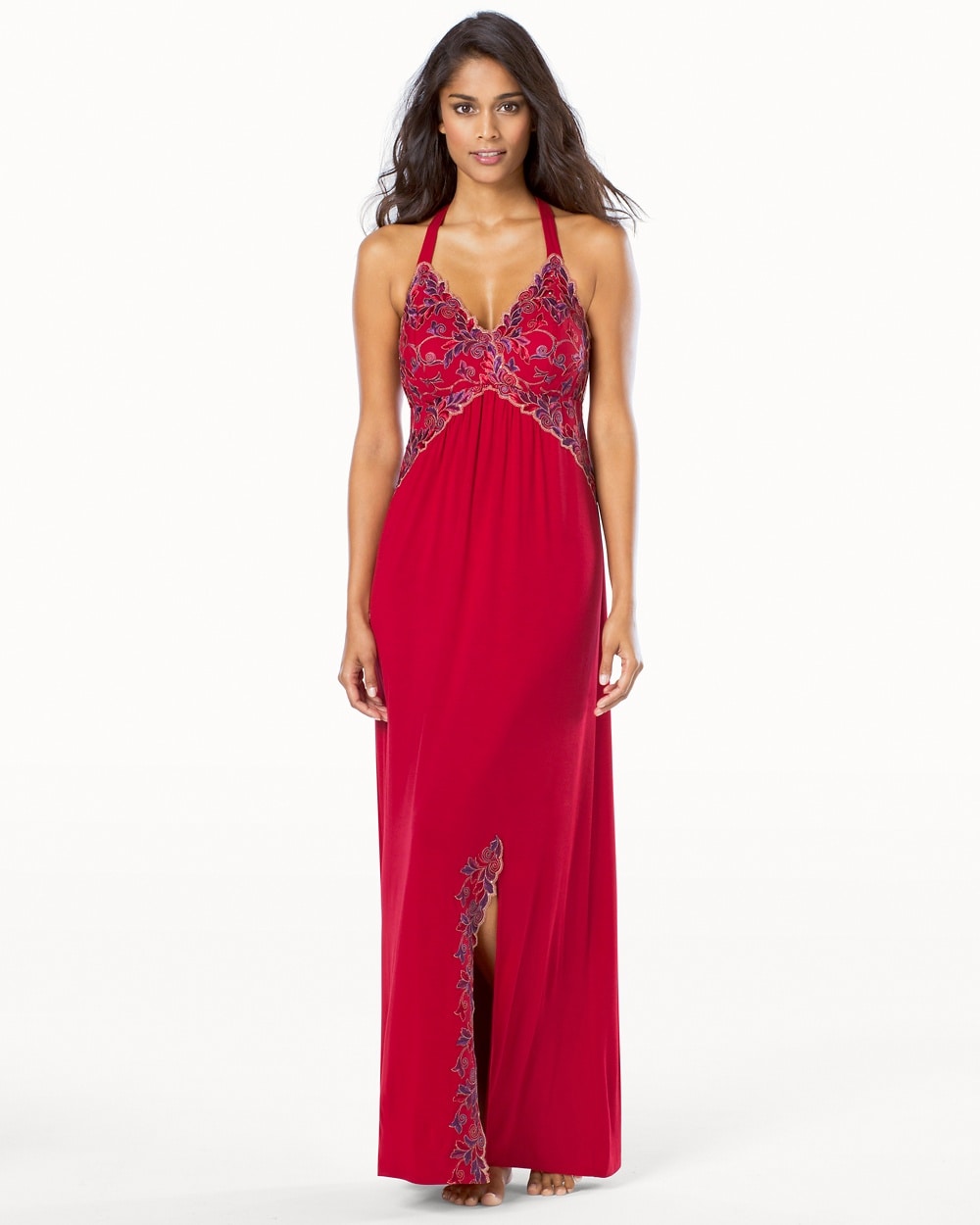 Sensuous Lace Long Nightgown Ruby With Majestic Plum Lace - Soma