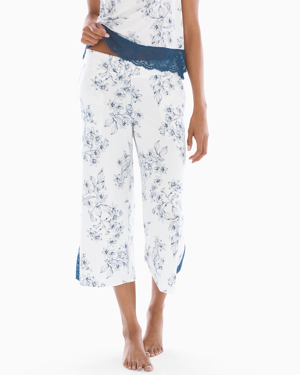 Cool Nights Lace Detail Crop Pajama Pants Curio Sketch Ivory