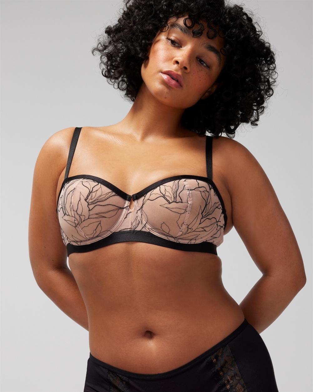 Soma Women's Linework Embroidered Unlined Balconette Bra In Black Size 34a |