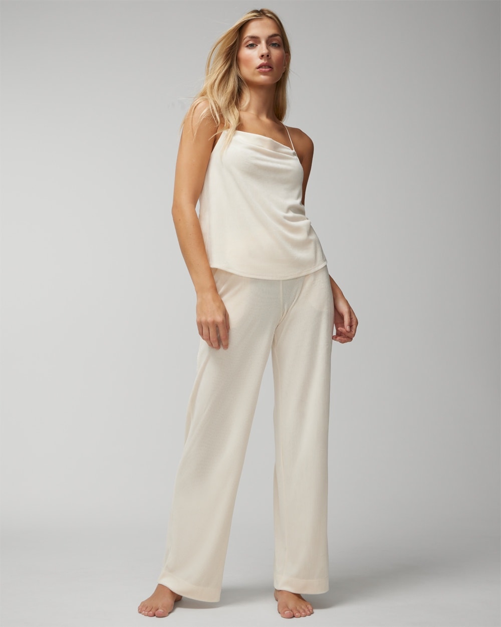 Soma Women's Velvet Ribbed Wide-leg Pajama Pants In Ivory Size 2xl |