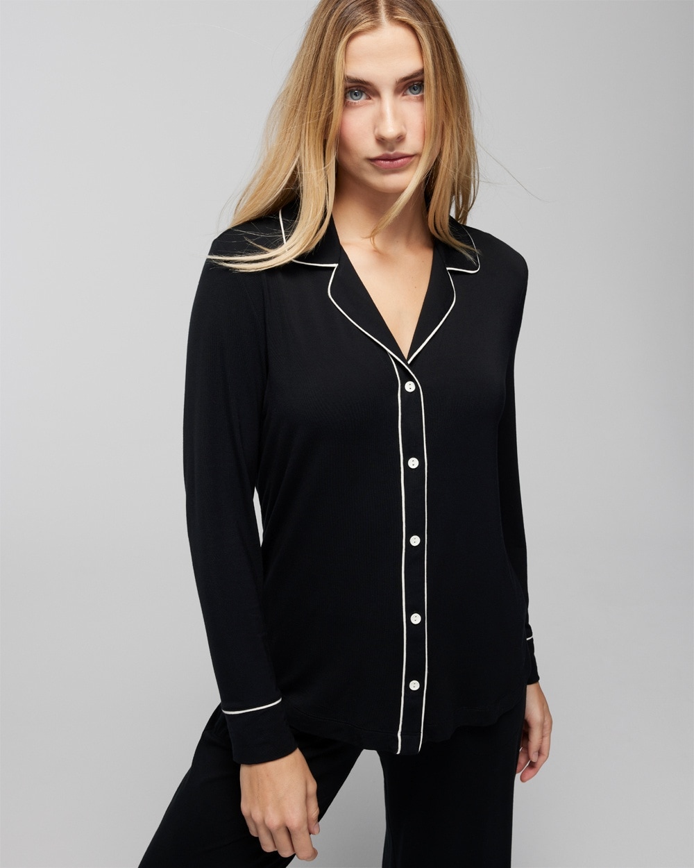 Soma Women's Cool Nights Long Sleeve Notch Collar Sleep Top In Black Size Medium |
