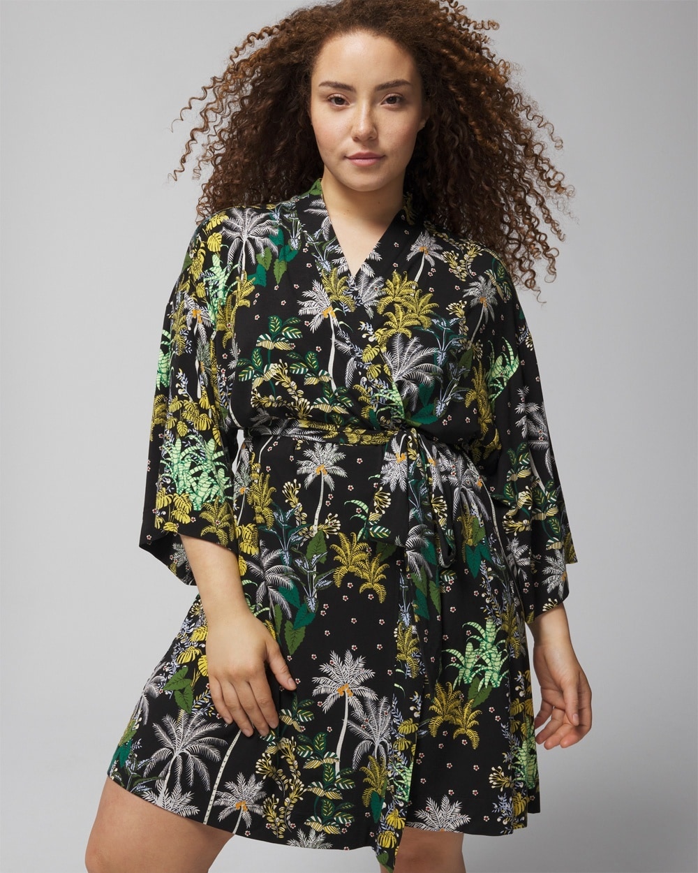 Shop Soma Women's Cool Nights Short Robe In Oasis Palms Black/ws Size 2xl |