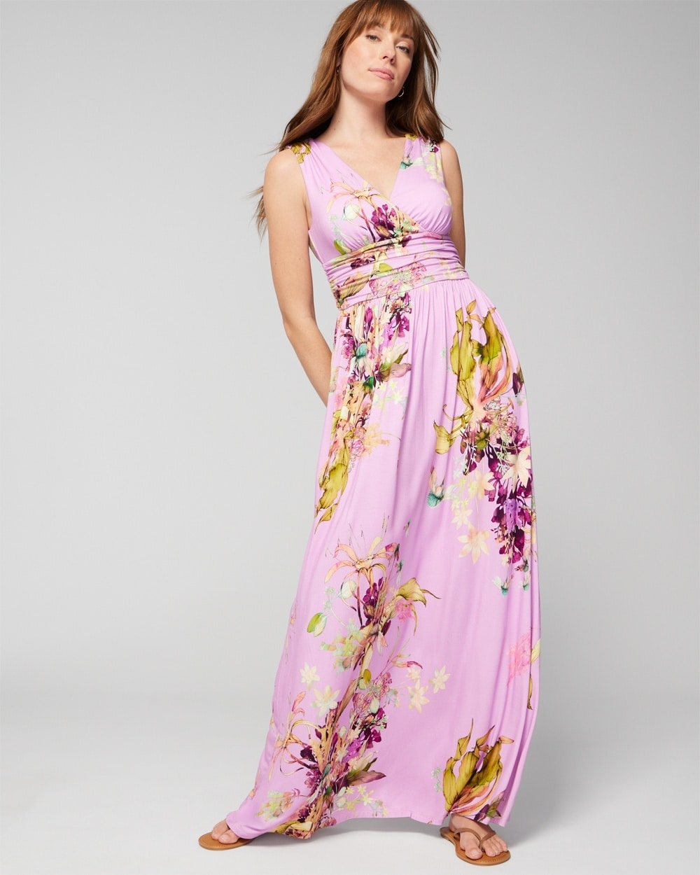 Soma Women's Soft Jersey Maxi Bra Dress In Pink Floral Size Medium |  In Botanica Bouquet G Meta