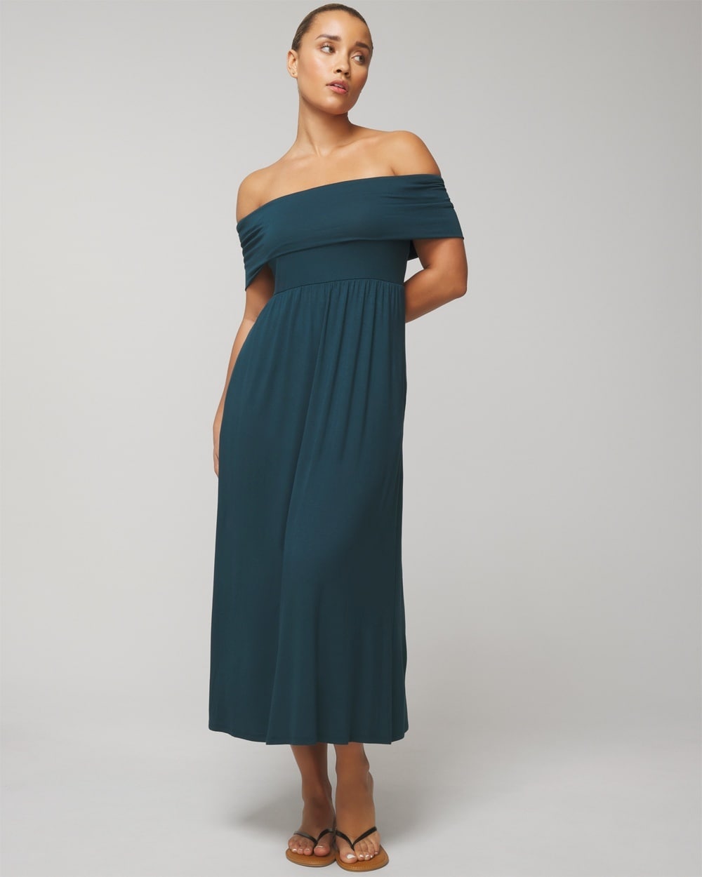 Soma Women's Soft Jersey Off-the-shoulder Midi Bra Dress In Teal Size 2xl |  In Dark Harbour