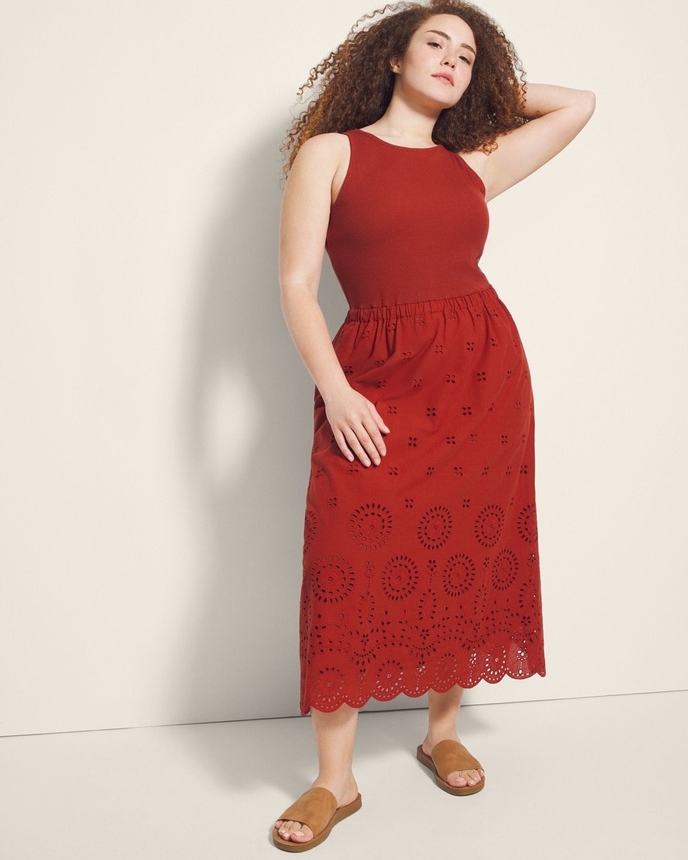 Rib Eyelet Midi Bra Dress