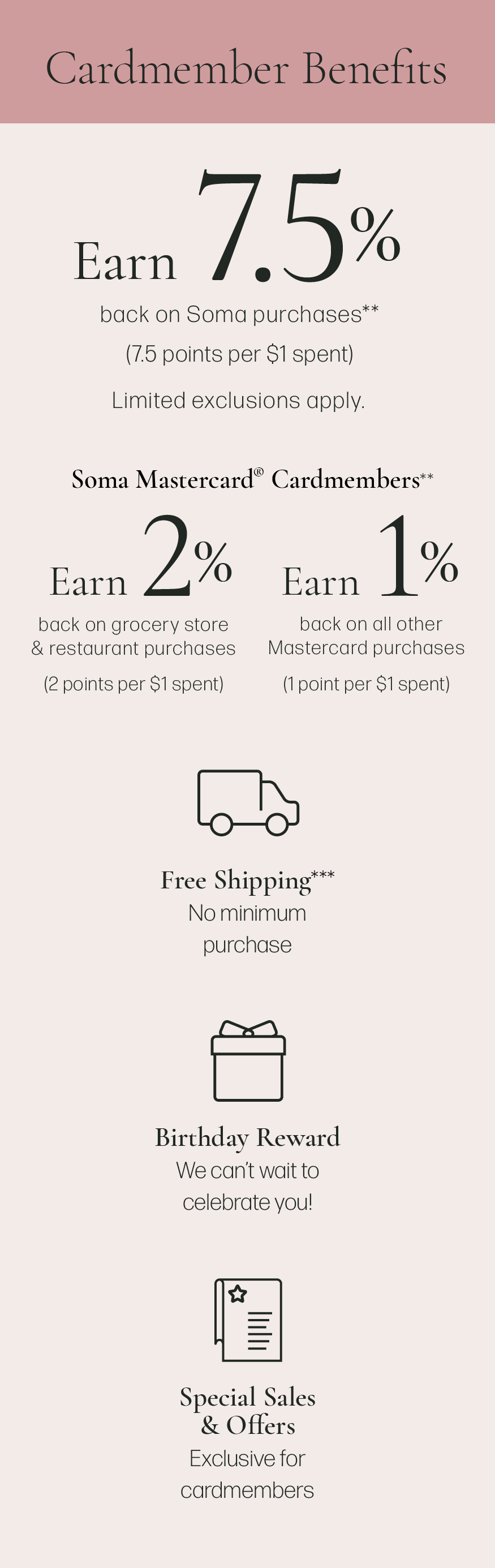 Soma cardmember benefits